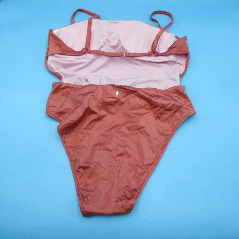 Victorias Secret XXL Rose Gold Covered Padded One Piece Tie Swimsuit Beach Women
